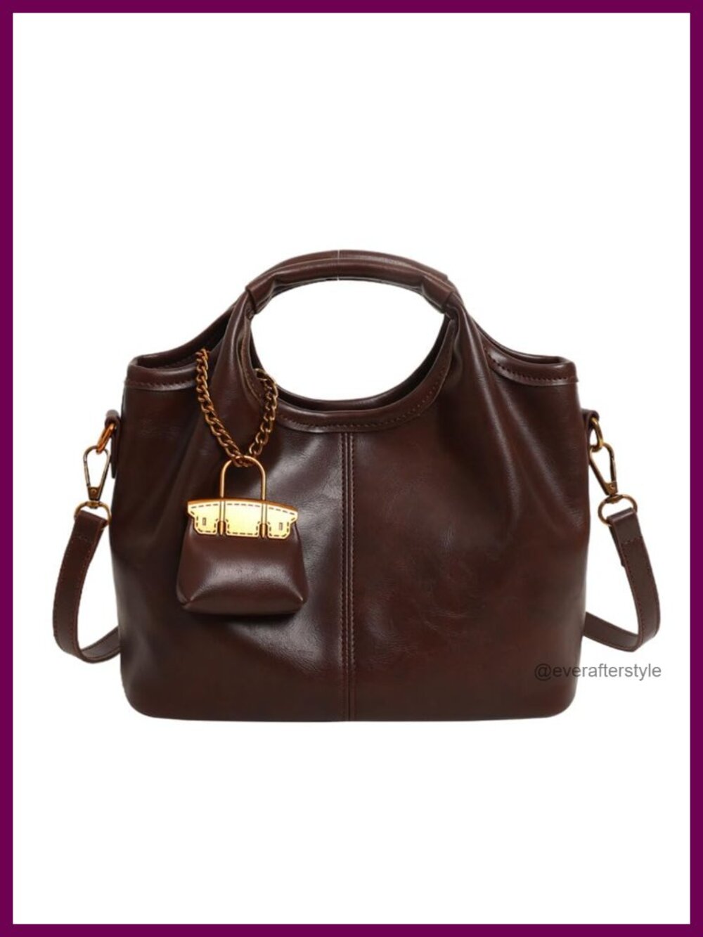 Faux Leather Lace Satchel Handbag Set 2 Piece Detachable Strap